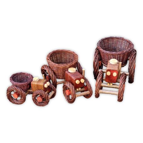 Weiden-Blumentopf kleiner Traktor in verschiedenen Größen (dunkelbraun)