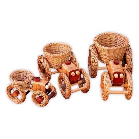 Weiden-Blumentopf kleiner Traktor in verschiedenen Größen (hell)