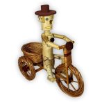 Willow bicycle flower holder with man(light) L 65x30x60cm