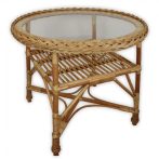 Round wicker table with glass top in several sizes