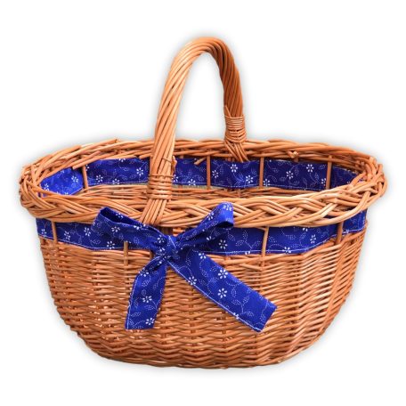 Einkaufskorb mit Zierband (natur und weiß)