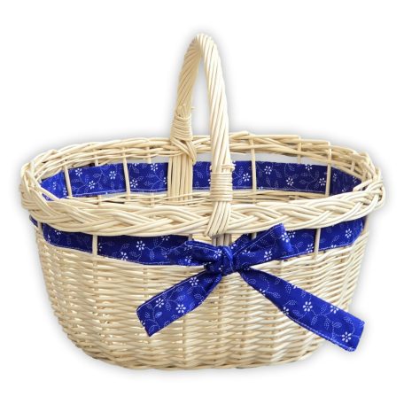 Einkaufskorb mit Zierband (natur und weiß)