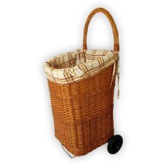 Wicker shopping cart with wheels 60cm (with lining)