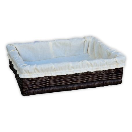 Woven storage basket with lining.