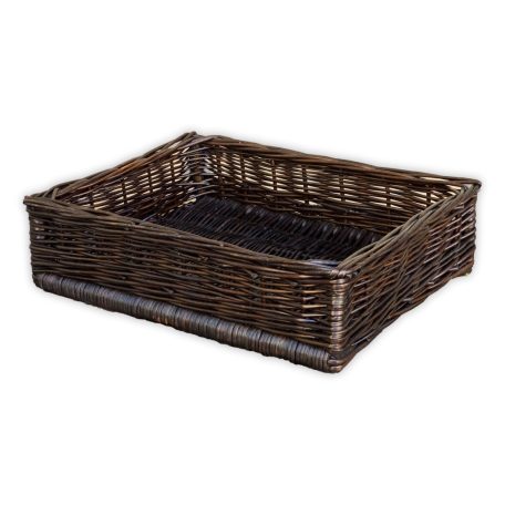 Woven storage basket with lining.