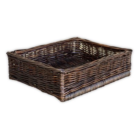 Woven storage basket with lining.