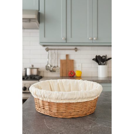 Runder geflochtener Aufbewahrungskorb mit  Leinen.