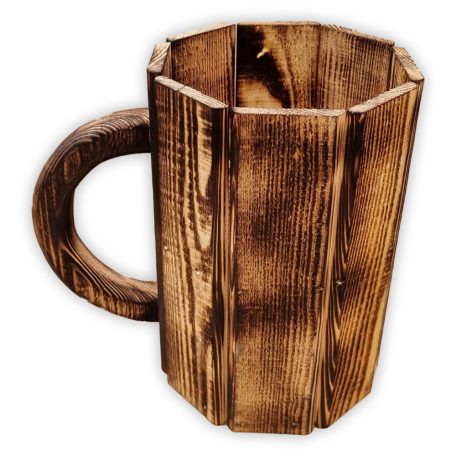 Korsó formájú égetett fa virágtartó