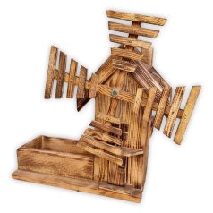 Mühle mit verbranntem Holzblumentopf