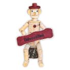 Holzfigur mit "Üdvözöllek"-Schild