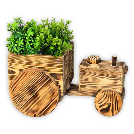 Blumentopf aus gebranntem Holz – Traktorform