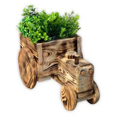 Blumentopf aus gebranntem Holz – Traktorform
