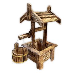 Brunnen aus gebranntem Holz für Blumenhalter