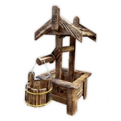 Brunnen aus gebranntem Holz für Blumenhalter