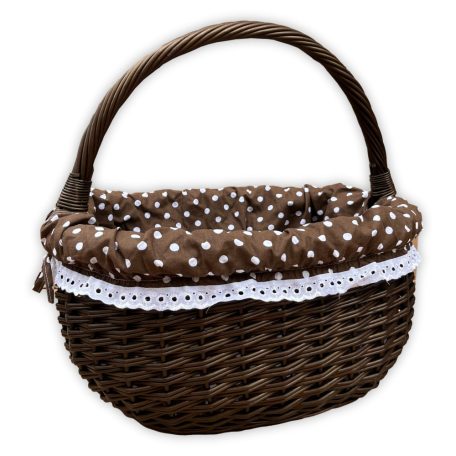 Brown shopping basket with polka dot lining