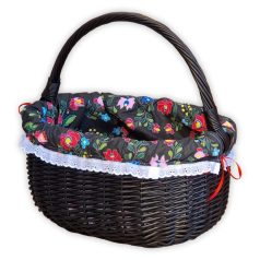 Black shopping basket with lining.
