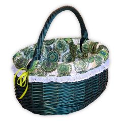 Green basket with mandala-patterned lining