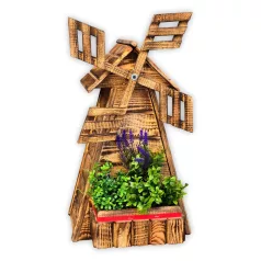Gebrannte Holz-Blumentopf-Windmühle.