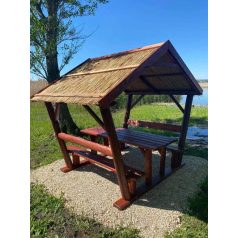Thatched roof log beer bench in several sizes