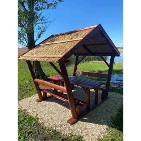 Thatched roof log beer bench in several sizes